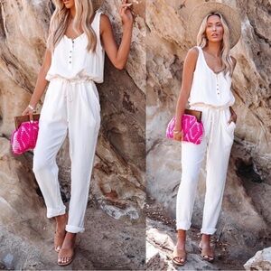 Vici White Sleeveless Jumpsuit